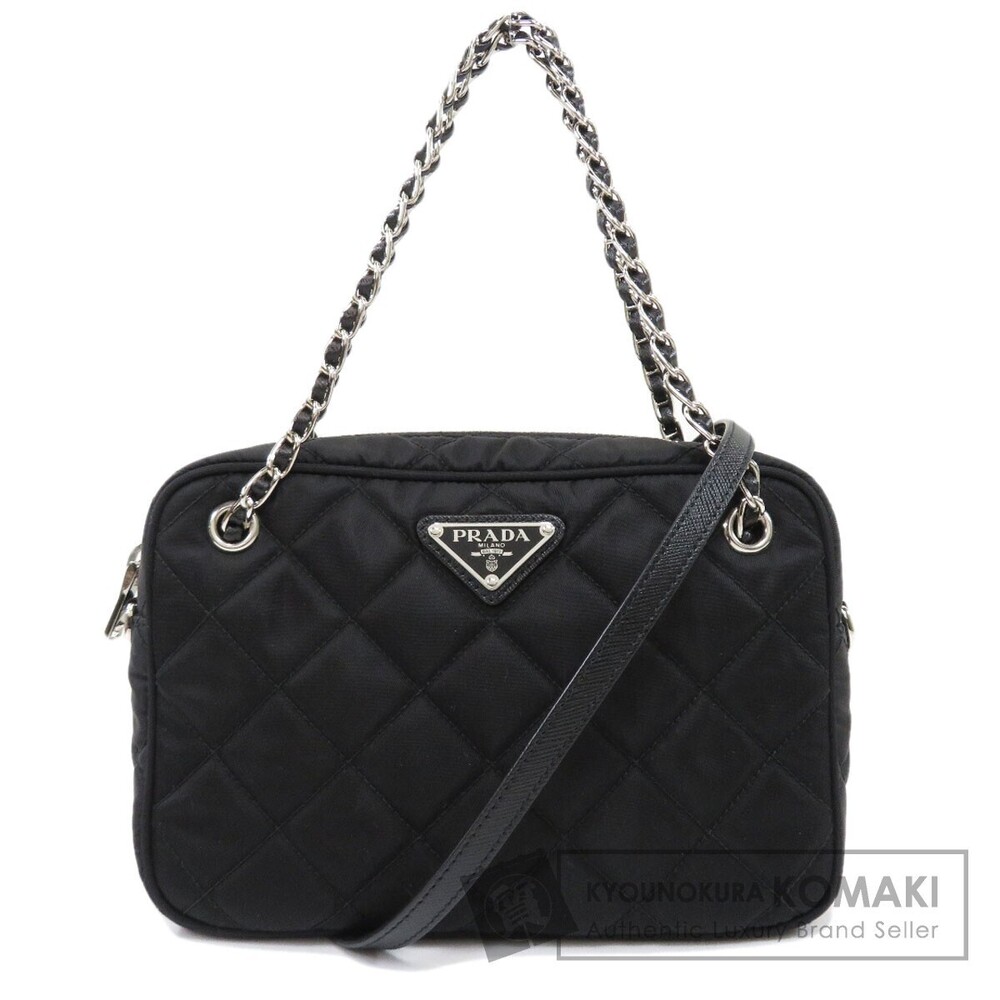 Prada Chain Logo Plate Handbag Leather